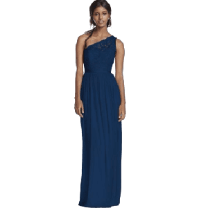 Vestido David´s Bridal Azul marino de encage en el pecho abertura en la pierns