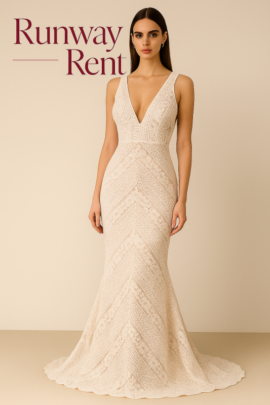 Vestido Lulus color Blanco y Beige - Tela de encaje - Tipo sirena