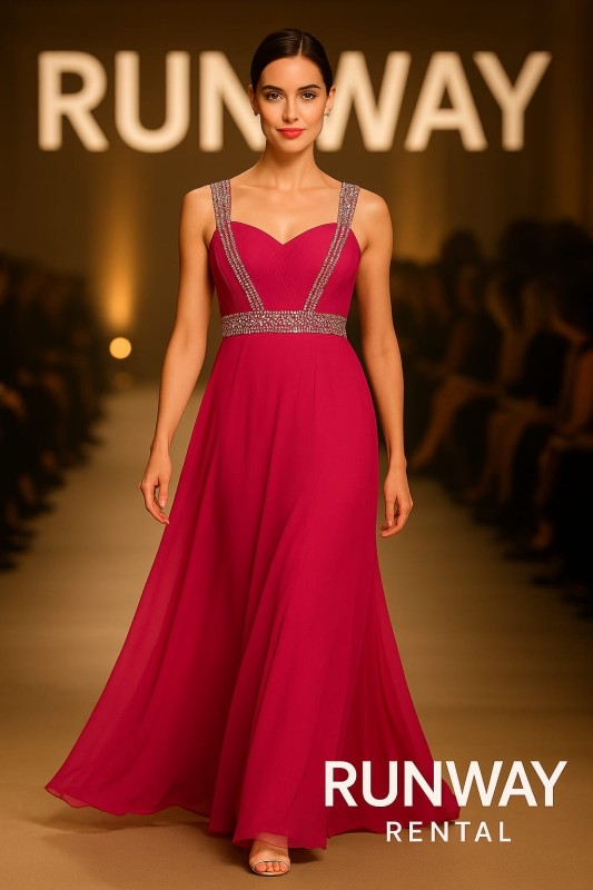 Vestido Rosado con piedras brillantes tipo A y escote en forma de corazon