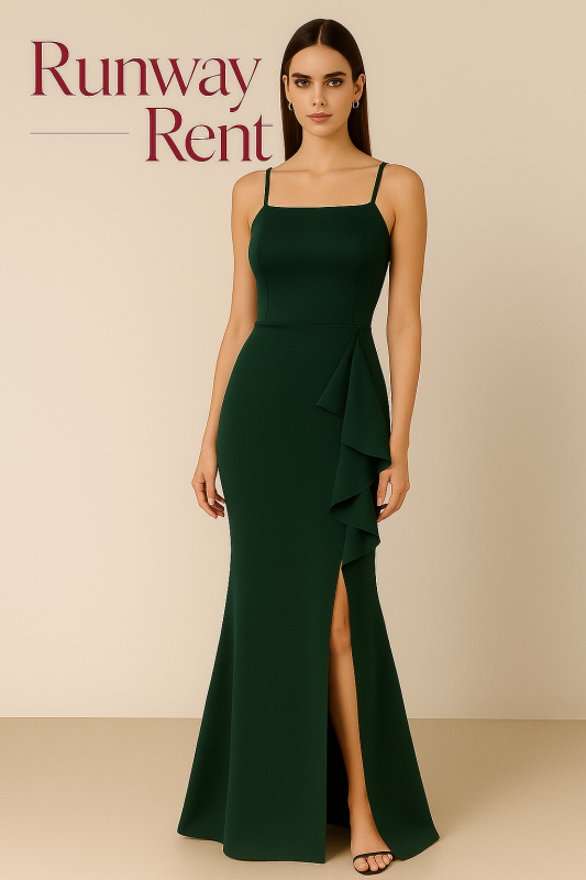 Vestido Sweet Storm verde esmeralda (Hunter) con vuelo y abertura en la pierna de tirantes