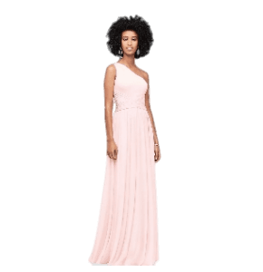 Vestido David's Bridal Rosa pálido, hombro afuera, chifon y fruncido en frente