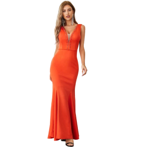 Vestido De Vestir De Malla En Contraste Con Diamante De Imitación Con Cordón Trasero Bajo Sirena
