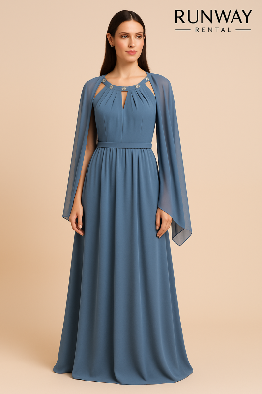 Vestido celeste, con chalina para dama.