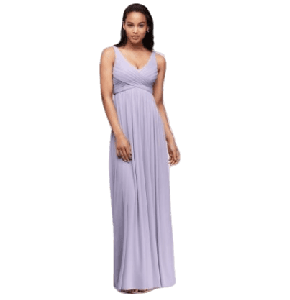 Vestido Celebrate by David's Bridal color lila, plisado en el busto