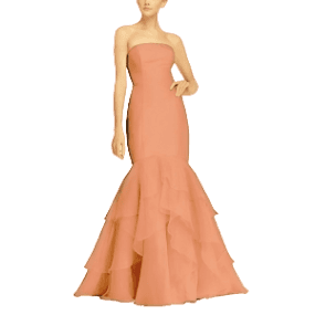 Vestido David Bridal hombros afuera tipo sirena y vuelos en la falda desde las rodillas talla 6 (S)