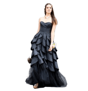 Vestido Betsy Johnson color negro capas en la falta y tul hombros afuera talla 8(S)