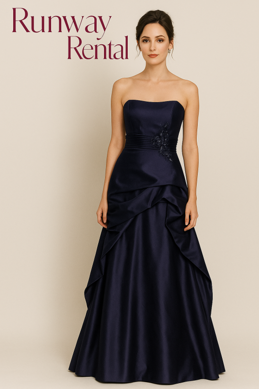 Vestido de Gala Morado con aplique en la cintura, piedras y brillantes, hombros afuera