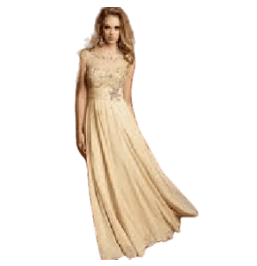 Vestido Wedding Dress Beige con encaje decorado con piedras en la parte superior.