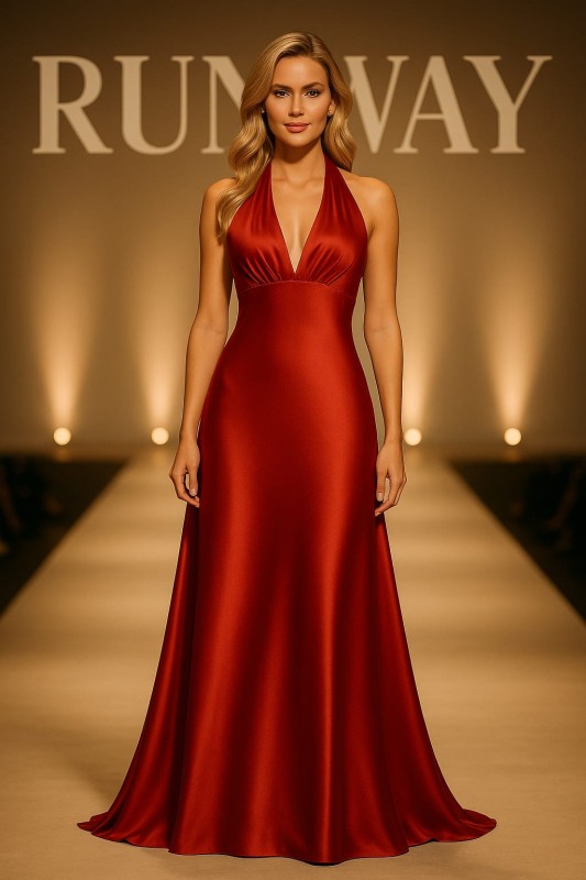 Vestido David's Bridal color terracota cuello tipo halter tipo sirena talla 8 (S)