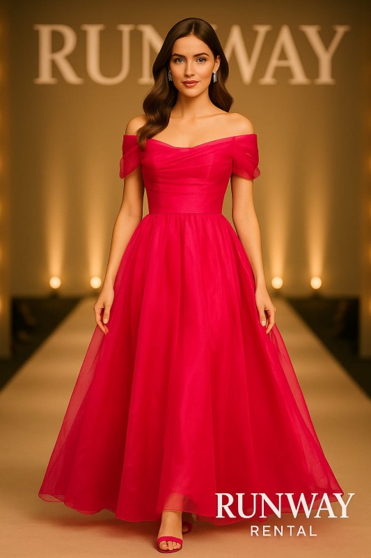 Vestido Rosado Falda ancha y tela de chifon con estilizado y noderno arreglo en los hombros