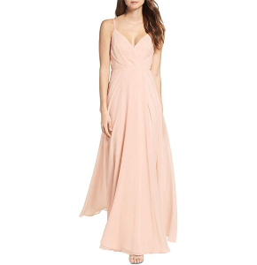 Vestido Rosa Pálido tipo A de tirantes cruzado en frente