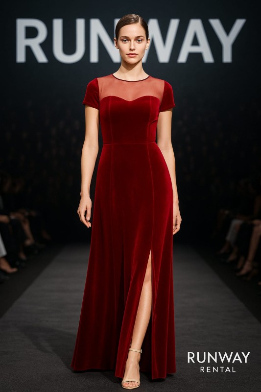 Vestido Azazie de Tercipelo corinto