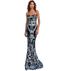 Vestido Negro con Lentejuelas plateadas, tipo sirena