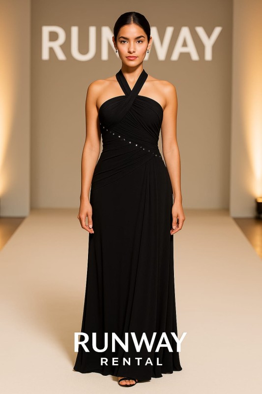 Vestido BCBGMAXAZRIA negro con lentejuelas cuello tipo halter talla 6 (S)