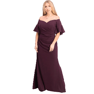 Vestido David's Bridal color corinto con mangas cortas cuello tipo corazon talla 18 (XXL)