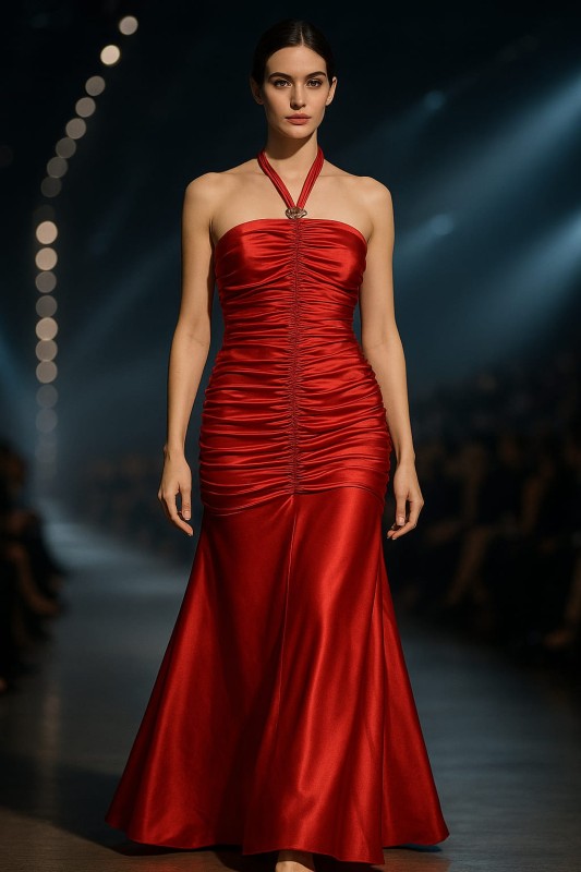 Vestido Davi's Bridal color terracota plisado a la cintura tuipo sirena hombros afuera talla 8 (S)