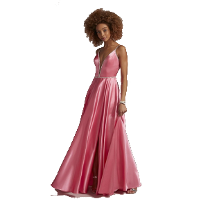 Vestido Rosado con bordes de piedras plateadas tipo A