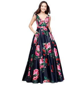 Printed Satin Ball Gown