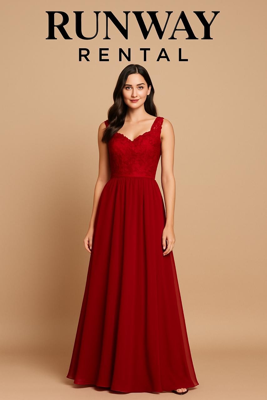Vestido rojo con encaje y piedras brillantes