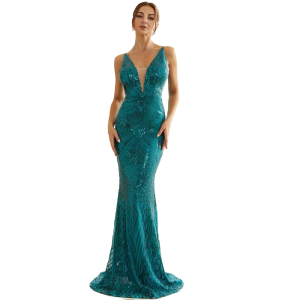 Vestido Missord, Verde Claro, con lentejuelas tipo Sirena.