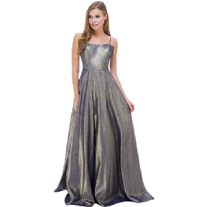 Vestido Betsy & Adan color azul metalizado de tirantes con falda tipo a plisado